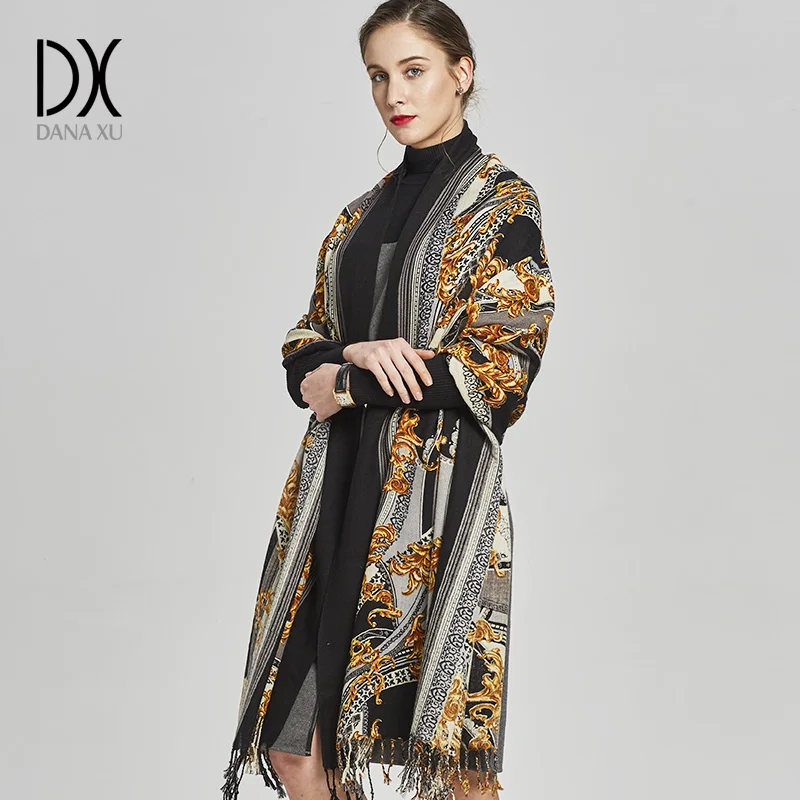 

DANA XU Women Winter Fashion Scarf Plaid Thick Warm Poncho Cashmere Sweater Pashmina Scarves and Stoles Oversized Blanket Wrap
