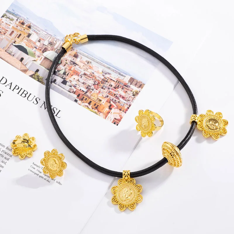 Shamty ювелирный набор из кожаной веревки с монеткой эфиопской кожи чистый золотой