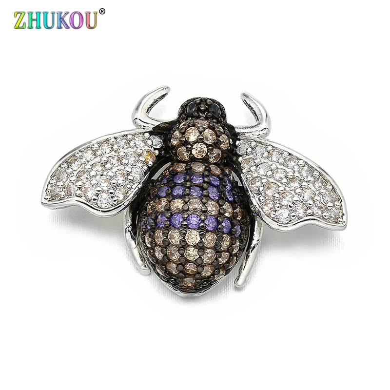 

26*18mm Handmade Brass Cubic Zirconia Bees Charms Connectors for Diy Jewelry Findings, Hole: 1.5mm, Model: VS258