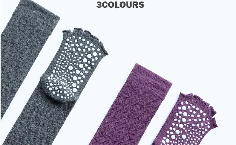 Women's Cotton Knee High Socks Belly Dance Non-Slip Socks With Grips Exposed Toe Breathable Purple Black Grey Free Shipping