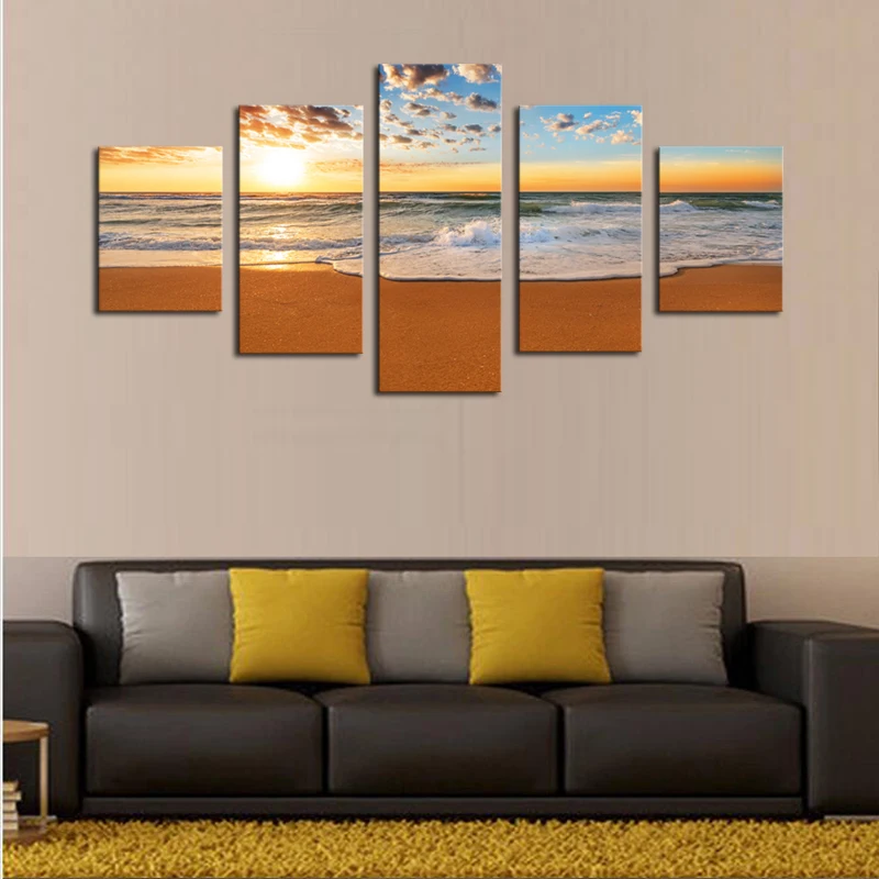 Безрамный холст 5 шт. Современные морские пейзажи Картины на холсте для украшения дома Дешевая художественная работа.