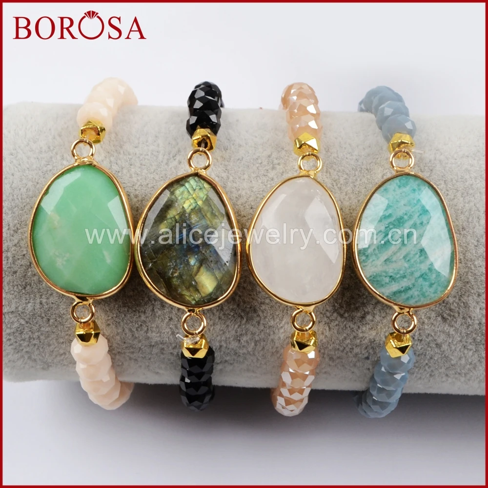 BOROSA 5 шт. новый золотой цвет Лабрадорит белый кварц амазонит камень браслет с