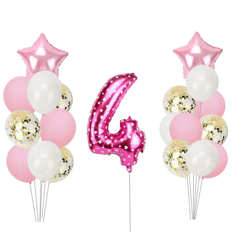 21pcs 4th pink Heronsbill номер 4 воздушные Шары Баннер наборы 4th День Рождения украшения мальчик девочка 4 года поставки я четыре - Цвет: 21pcs 4th pink