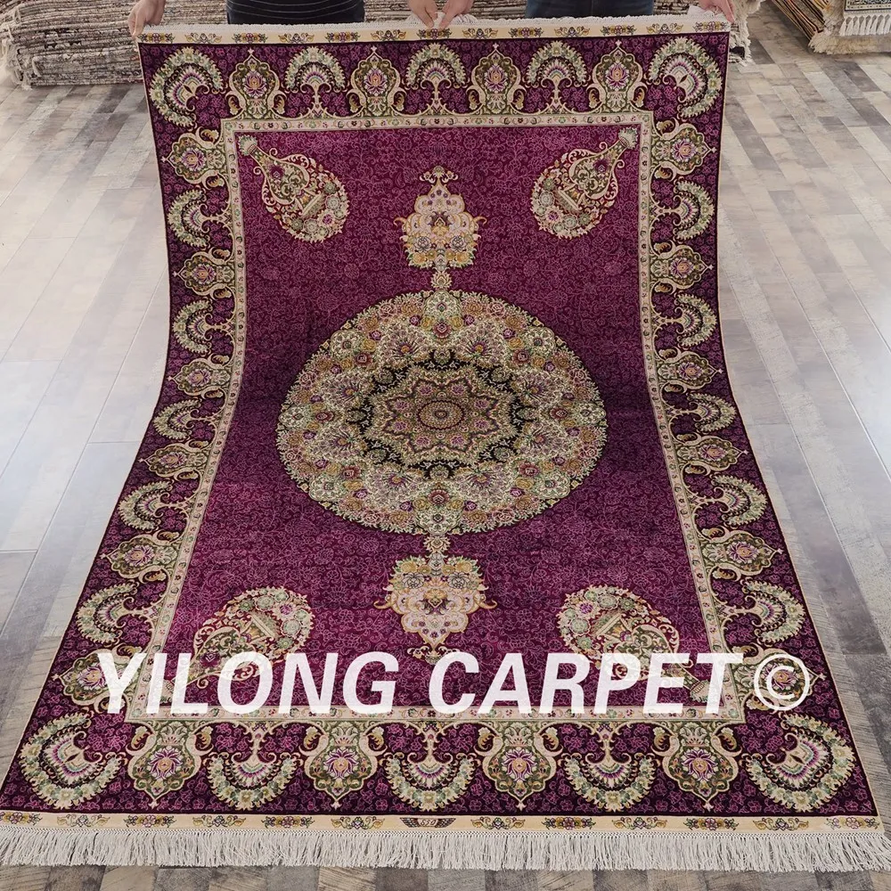 Yilong 5 'x 8' персидский шелковый ковер ручной работы элегантный медальон Qum