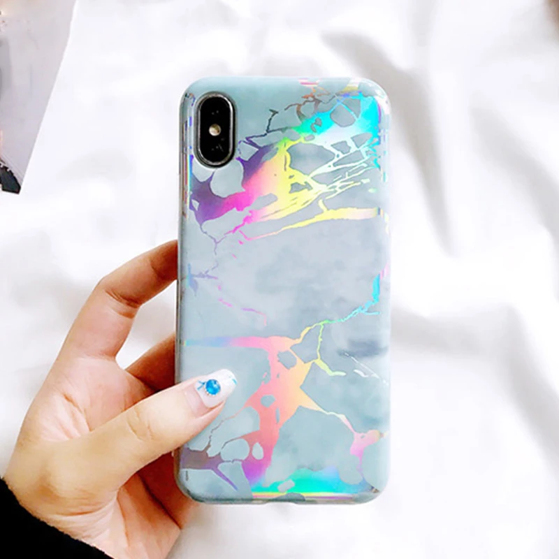 Модный Лазерный мраморный чехол для телефона iPhone XS Max 7 plus iphone X XR 6 6S 8 Plus задняя