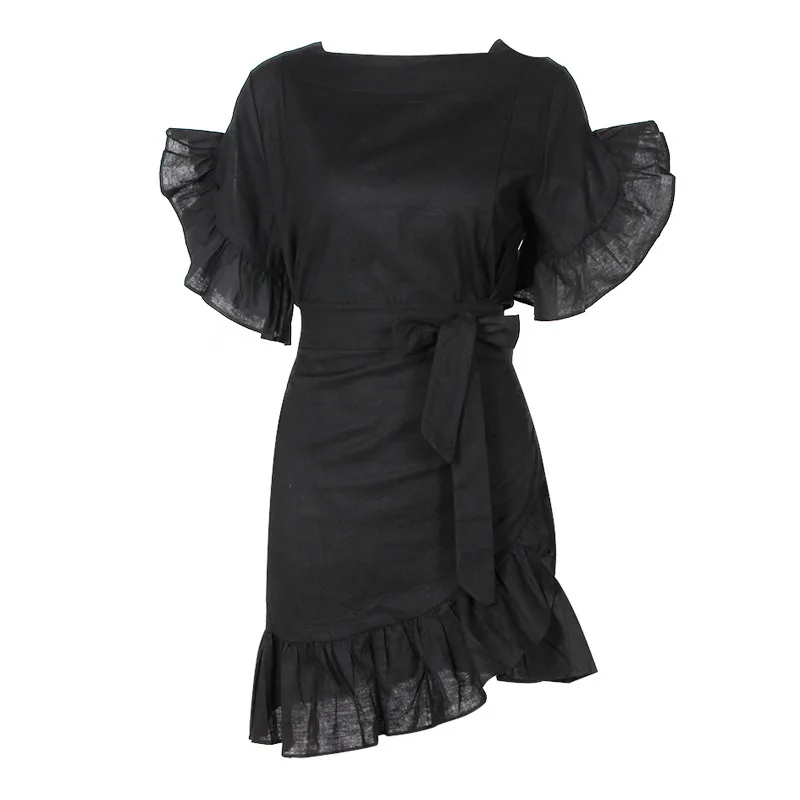 Асимметричное летнее платье с рукавами-лепестками женское тонкое кружевное