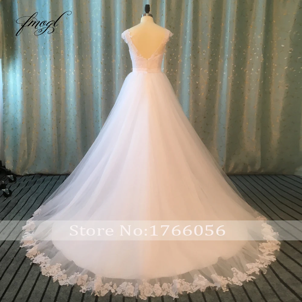 Fmogl Vestido De Noiva кружевное свадебное платье принцессы 2019 без спинки Аппликация