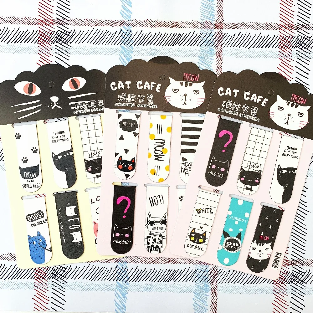 6 шт./компл. Kawaii Oreo кошка магнитные закладки для книг маркер страницы канцелярские принадлежности для школьных канцелярских товаров студенческий приз