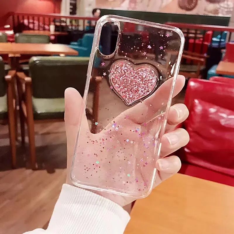 Ultra-thin transparent Heart-shaped tpu phone Case for iphone6 6s 7 8plus Glitter Cover iPhoneX |