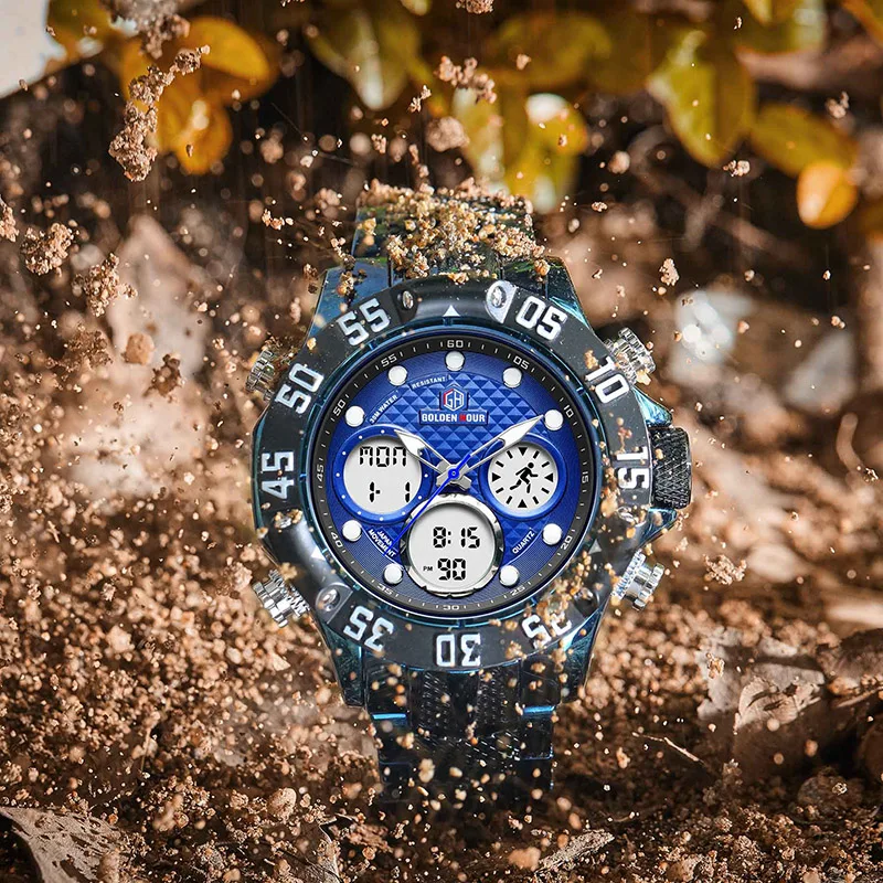 Часы мужские Кварцевые водонепроницаемые из нержавеющей стали с двойным