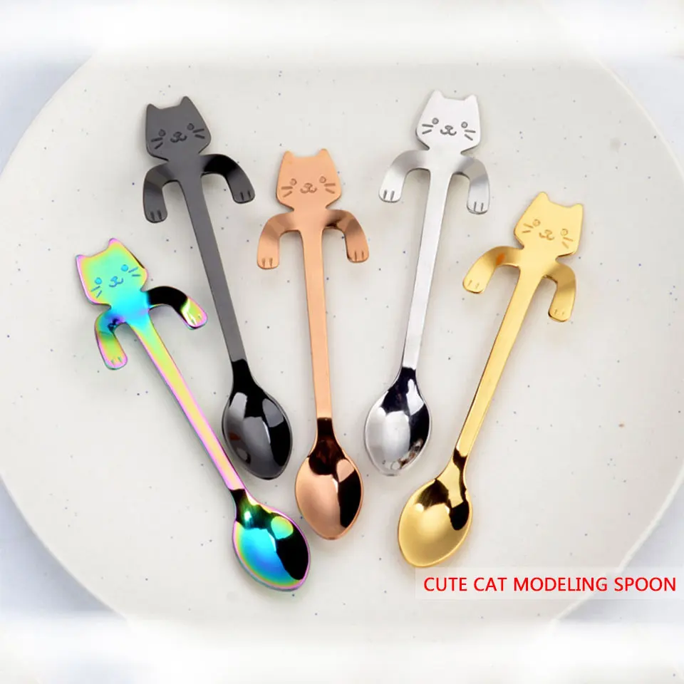 Новинка популярная Милая кофейная ложка с кошкой и медведем подвесная из