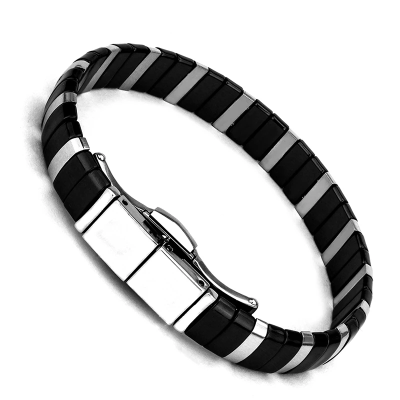 Мужской браслет амулет черный/белый керамический из нержавеющей стали с