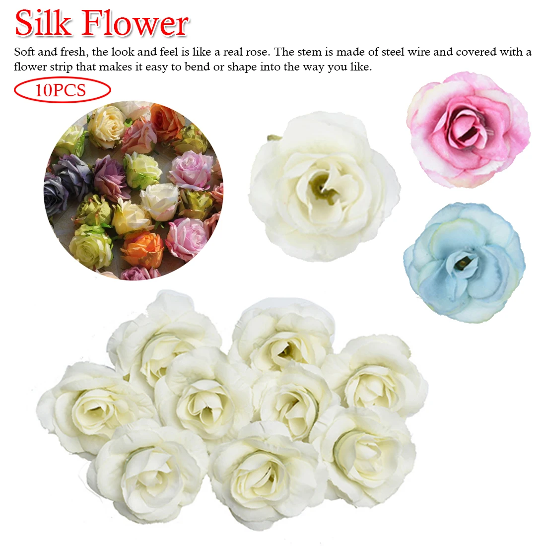 Искуственные цветы Шелковый Искусственный цветок головка розы 10 шт