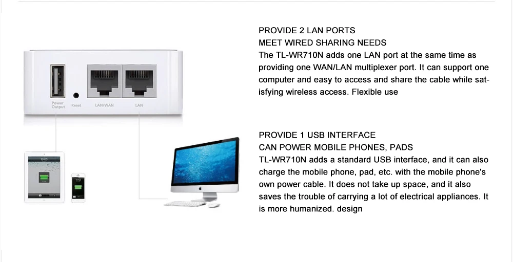 Tp-link беспроводной маршрутизатор 150 Мбит/с мини TL WR710N маршрутизатор два интерфейса Lan расширитель сигнала расширитель