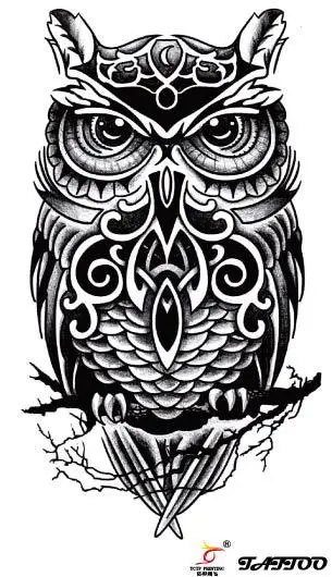 Временные татуировки большой черный Сова руки поддельные наклейки передачи