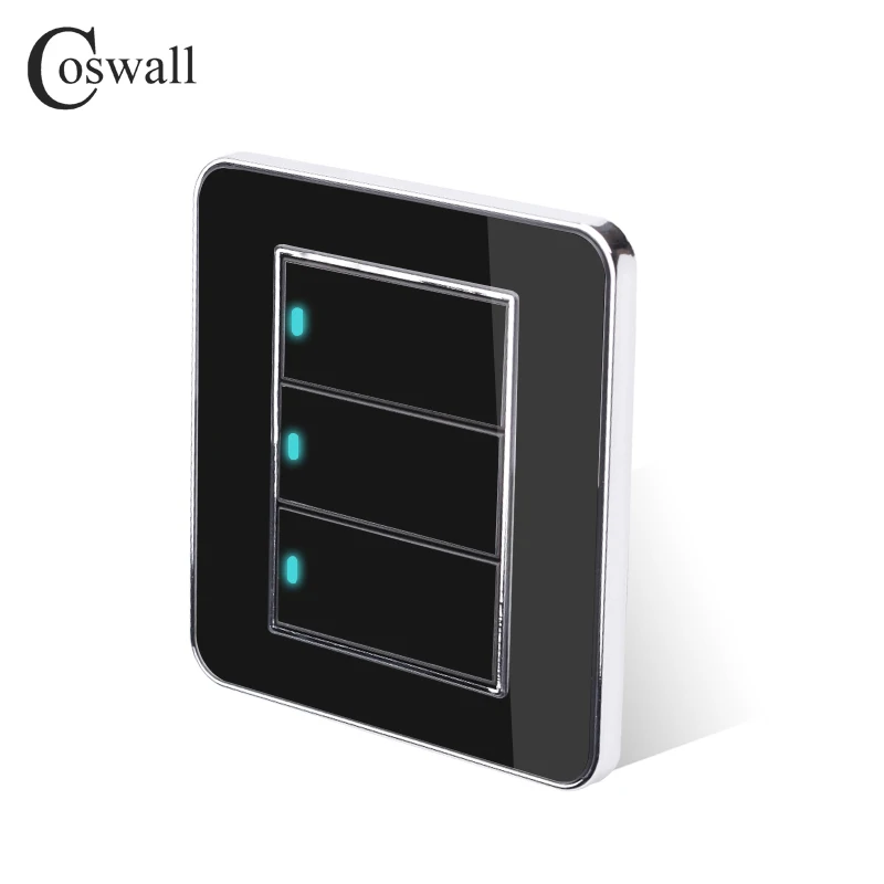 Coswall Новое поступление 3 банды 1 способ случайный щелчок вкл/выкл настенный светильник с Светодиодный индикатор акриловая кристальная панель