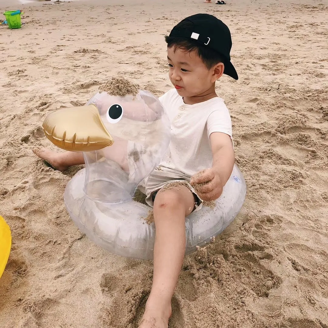 Cute Cartoon Inflatable Transparent Duck Swimming Ring Children Floating Row Chair Floating Bed Inflatable Raft Water Float Toys