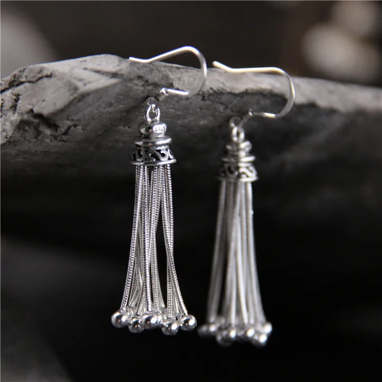 

2018 Time-limited New Arrival Brinco S925 Pure Only Beautiful Long Tassel Earrings Thai Fashion Personality Eardrop Allergy