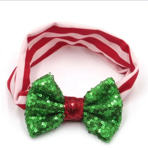 green bow red center 1 шт., розничная, рождественский подарок, повязка на голову, 4 дюйма, большой бантик с блестками, полосатая эластичная повязка на голову для девочек и детей,, рождественские аксессуары для волос - Цвет: green bow red center
