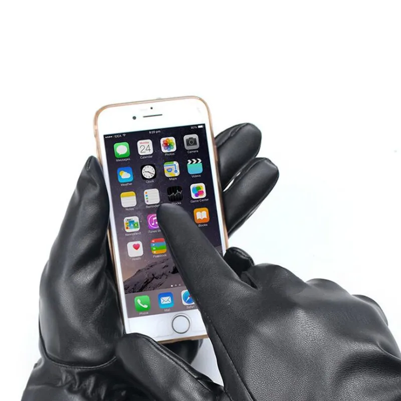 Перчатки мужские из искусственной кожи модные зимние утепленные варежки с