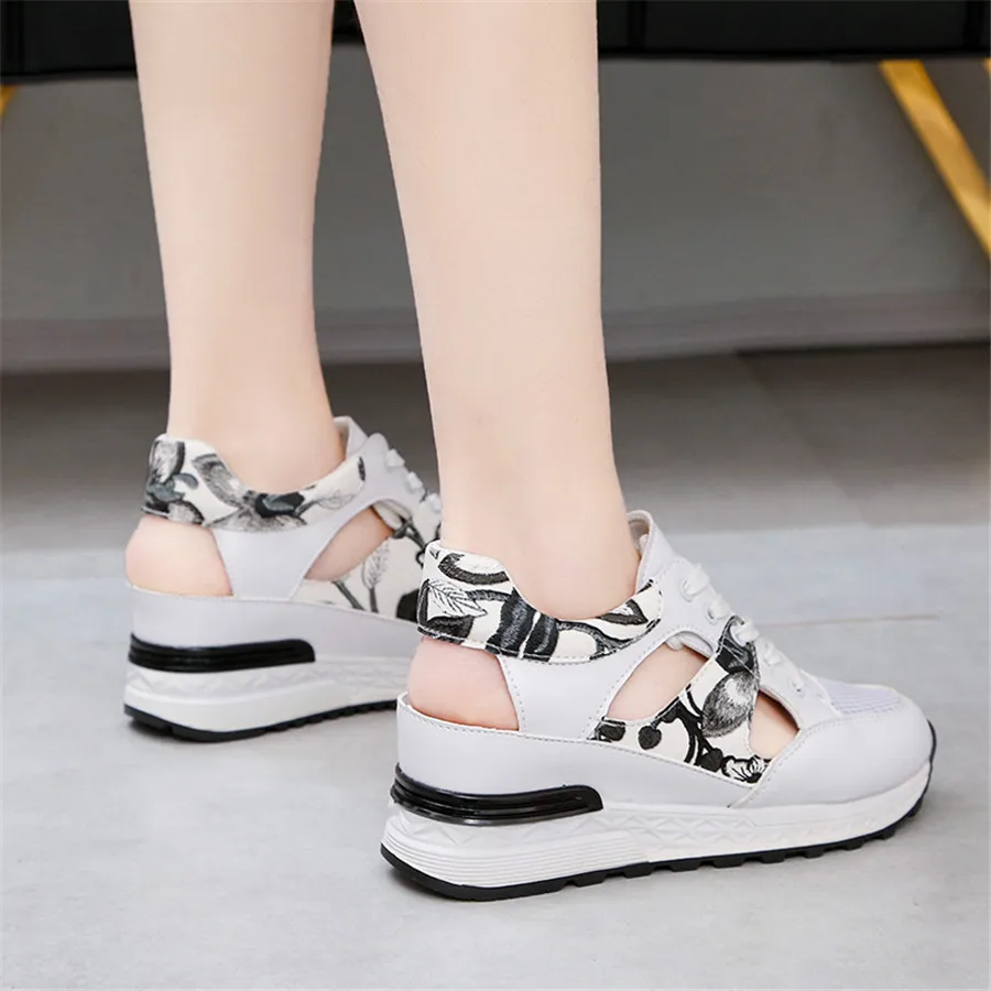 

new summer women Casual Breathable Mesh walking Sandals shoes women Outdoor Lace Up Wedges heels shoes Sandals women mujer