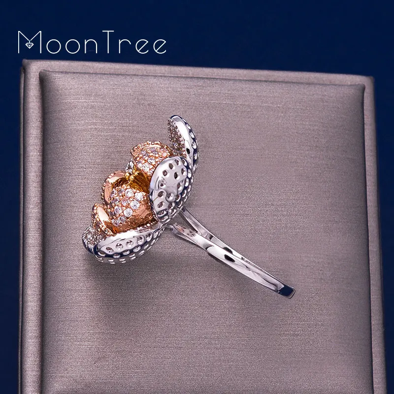 MoonTree 22 мм Роскошный цветок лист лотоса роскошный кубический циркон женские