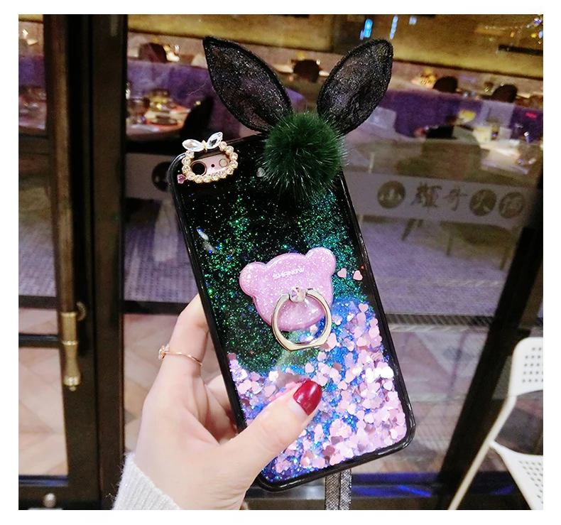 Чехол для samsung S8 S9 S10 Plus Note9 Note8 Note10 с милыми заячьими ушками зыбучие пески с динамическим жидким блеском
