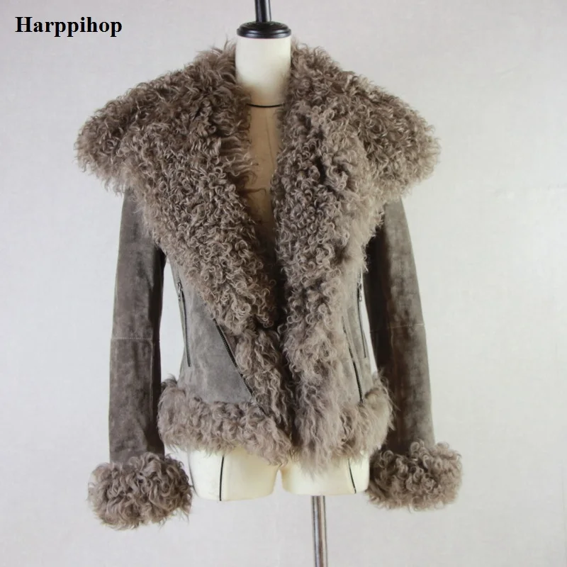 Women Real Sheep Fur Coat Winter Warm Fashion Genuine Merino Sheepskin Leather Jacket Natural Real leather  Coat