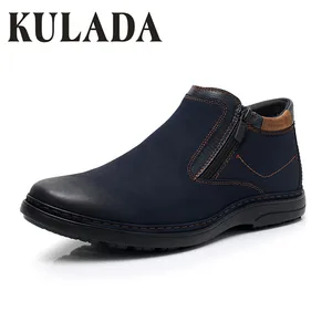 KULADAмужские ботинки; мужская теплая зимняя обувь на толстом меху; удобные зимние ботинки из коровьей замши на молнии сбоку; мужские повседневные ботинки