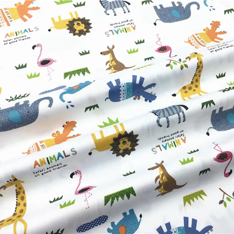 100% хлопок саржа ткань мультфильм саванны животные синий маленькая в горошек для