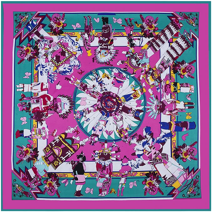 

130cm*130cm 100% Silk Euro Brand Style Women Myth Hopi Doll SIlk Silk Square Scarf Femal Fairy tale Fashion Shawls