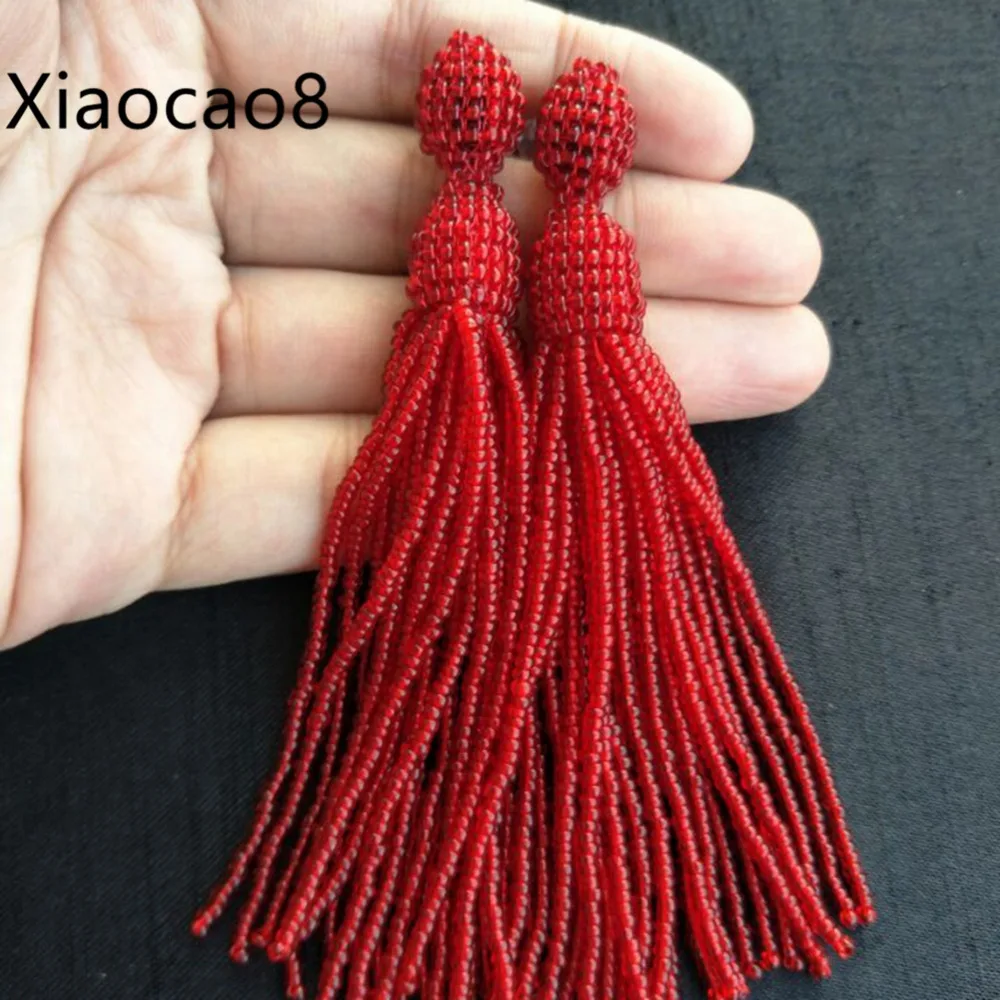 Красные желтые серые длинные серьги с бусинами и кисточками Женские винтажные