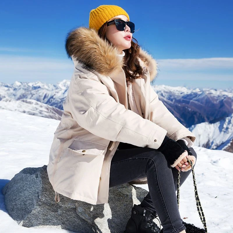 Real Natural Raccoon Fur Collar 2019 Long Warm Thick Female Jacket Winter Women's White Duck Down Hooded Coat | Женская одежда
