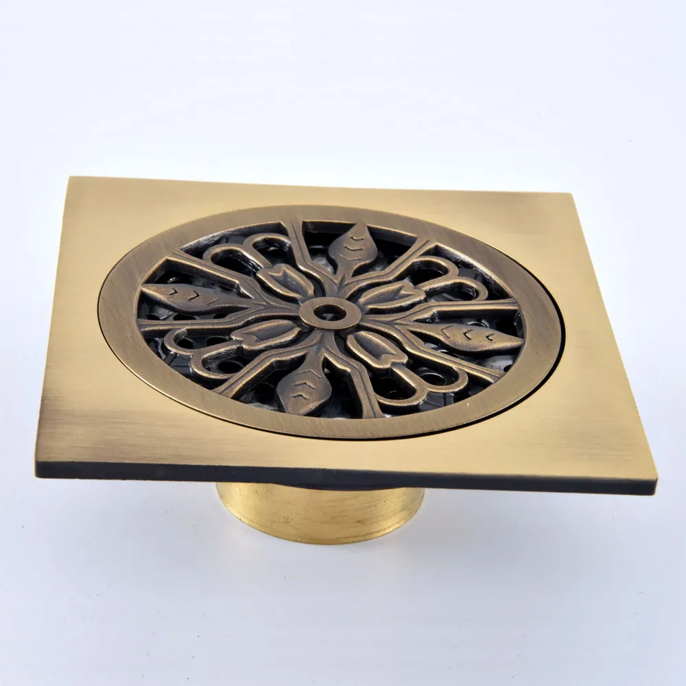 Античная латунь Винтаж резной цветочный узор Ванная комната Душ слив 4