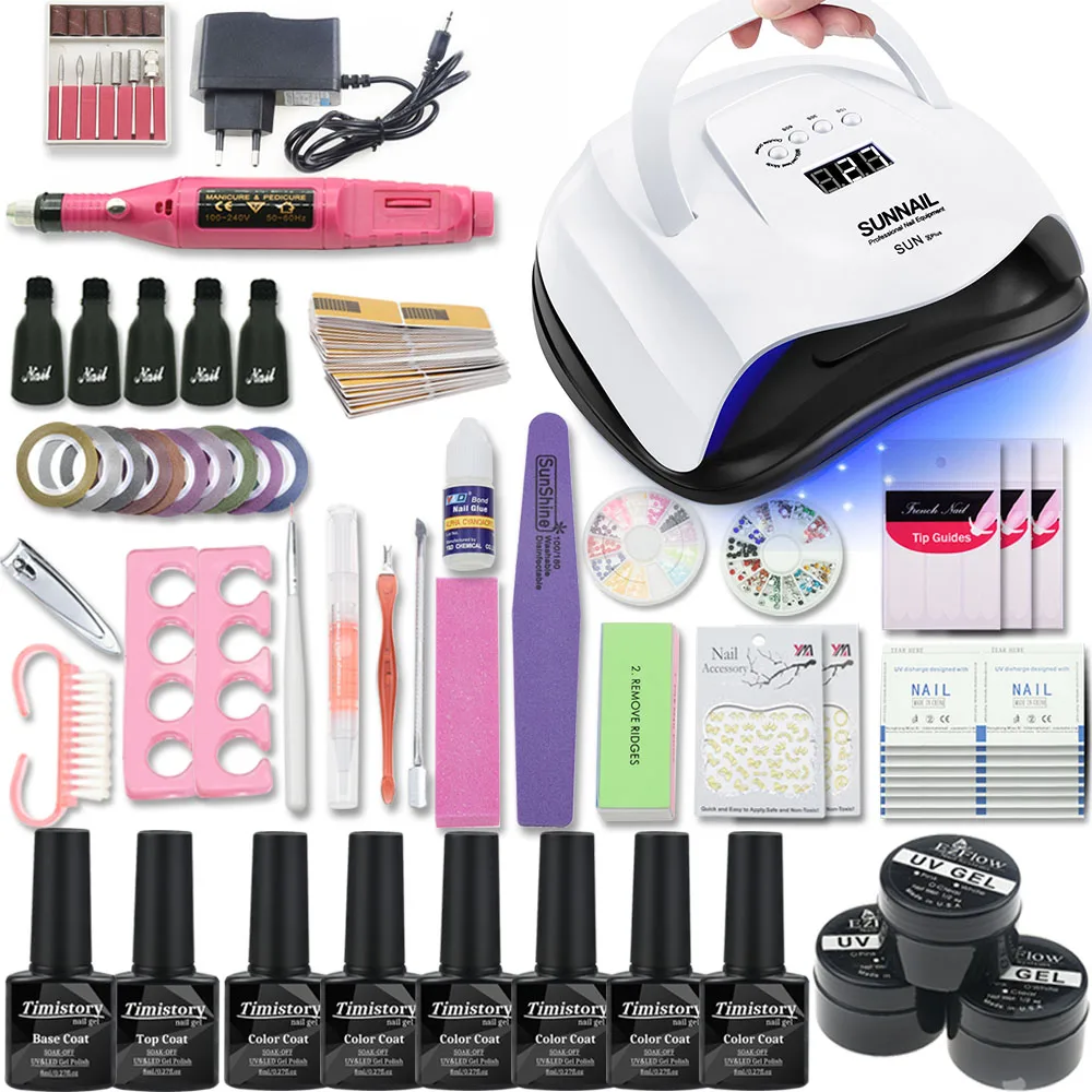80 Вт УФ лампа набор для маникюра Набор 6 цветов Гель лак 20000 ОБ/мин дрель ногтей
