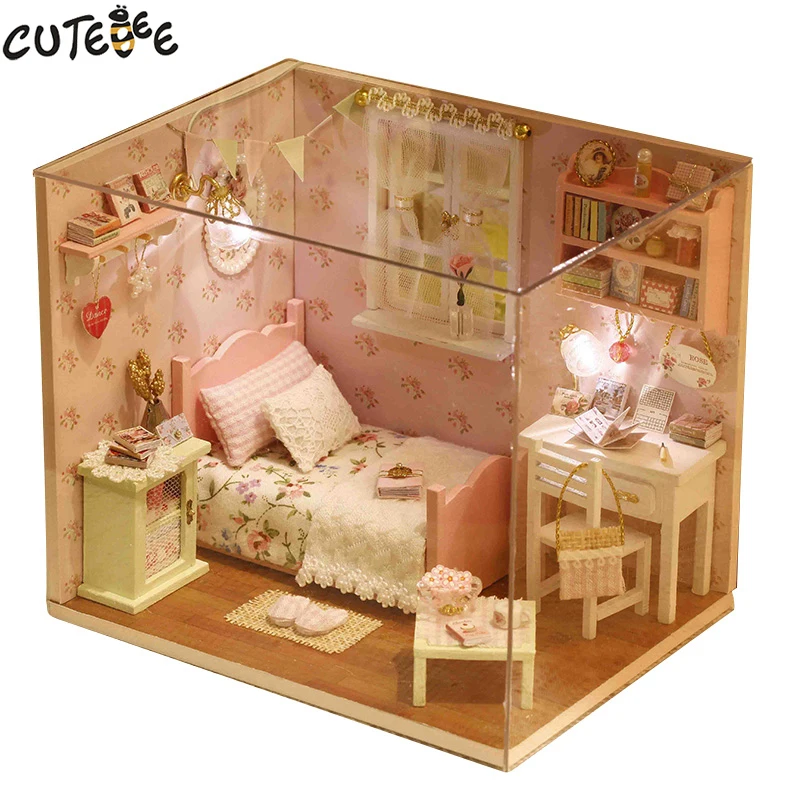 CUTEBEE DIY кукольный домик Миниатюрный Кукольный домик с деревянная мебель для дома игрушки для детей подарок на день рождения ручной работы H02