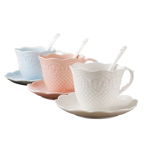 Европейский керамический набор кофейных чашек из высококачественной тисненой