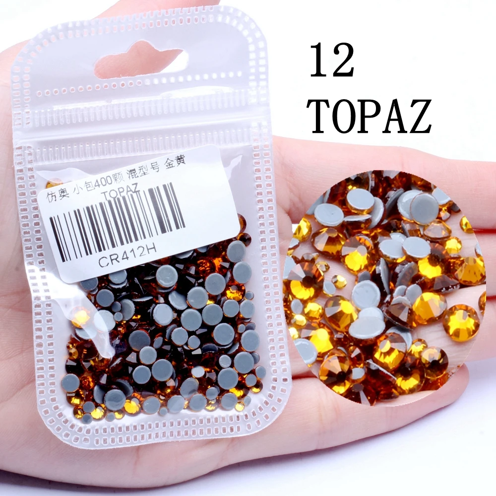 TOPAZ 400 шт Стразы для дизайна ногтей, много цветов, разные размеры, сделай сам, камень с плоской задней стороной, стразы для украшения ногтей - Цвет: TOPAZ