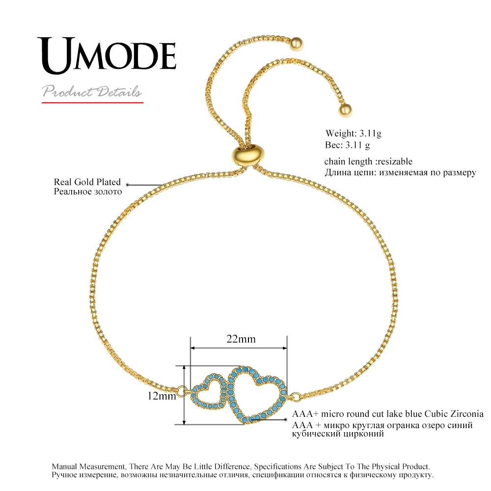 Женские браслеты с кристаллами UMODE синие австрийские стразы двойным сердцем