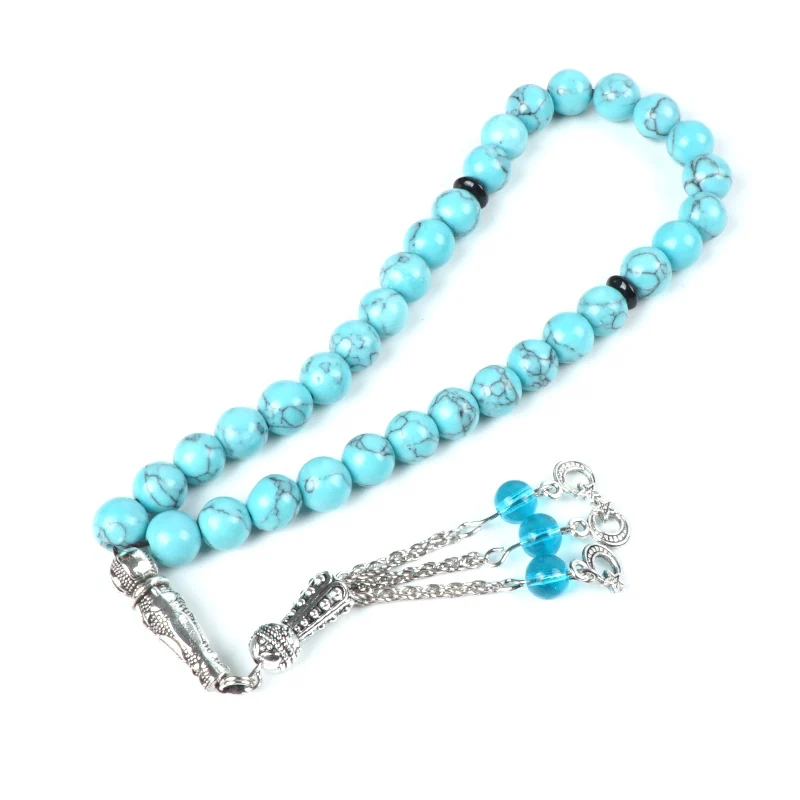 Молитвенные Четки с зеленым бирюзовым камнем и кристаллом в виде четки 33