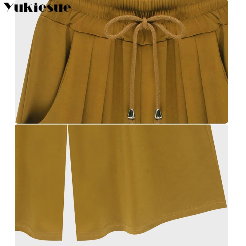 Уличные шифоновые Женские Брюки Капри с высокой талией широкие брюки