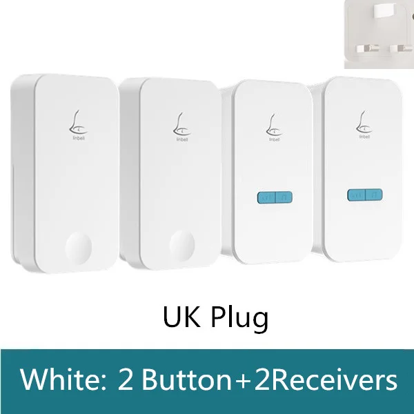 UK Plug 2 plus 2 Linbell G4 Смарт водонепроницаемый комплект беспроводного дверного звонка без батареи домой для глухих С EU/US/UK плагин 2 Кнопка, 2 приемника - Цвет: UK Plug 2 plus 2