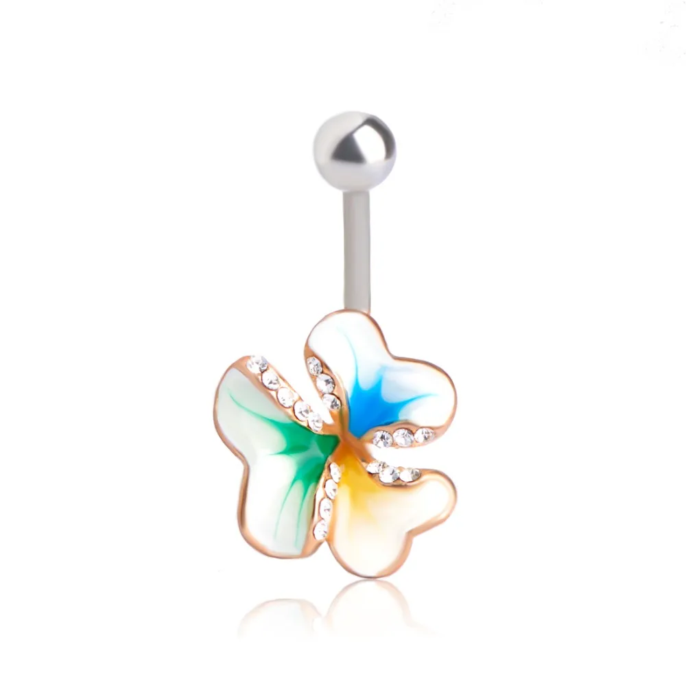 Женское кольцо на пупок модное золотистое эмалированное с кристаллами|bikini string|ring