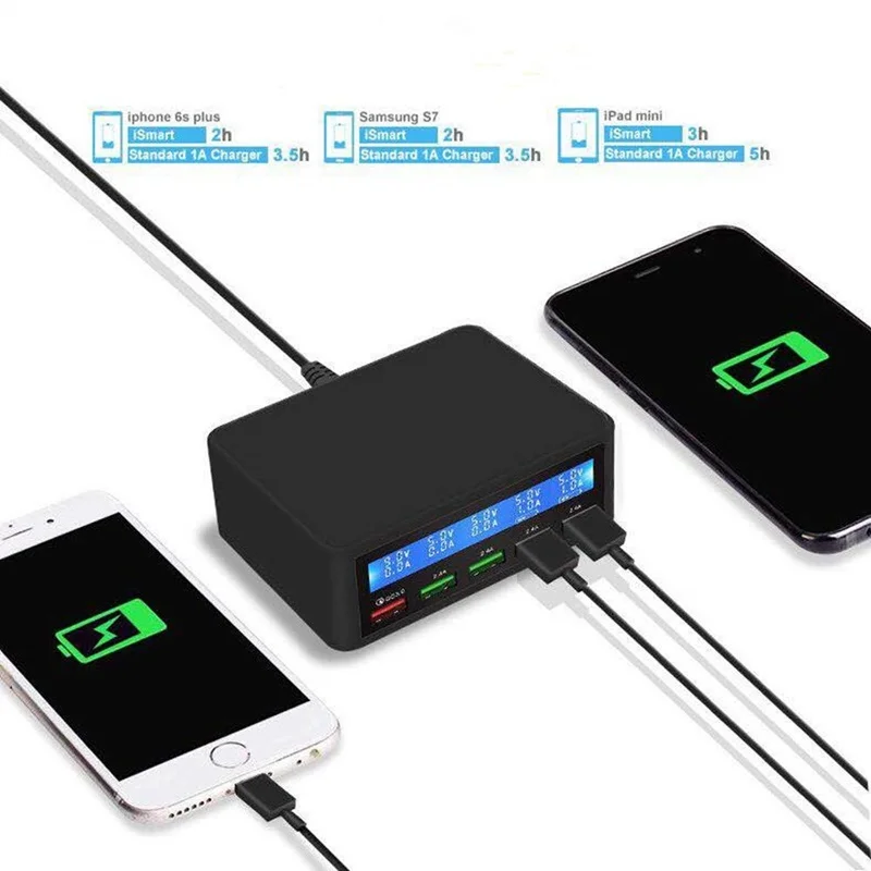 Tongdaytech Мульти USB зарядное устройство для iPhone Xiaomi samsung 5 портов USB настенная Быстрая зарядка QC 3,0 ЖК-дисплей Быстрая зарядка Cargador