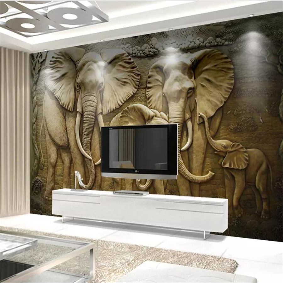 Beibehang пользовательские обои 3d фото фрески 3D Золотой тисненый слон фон живопись