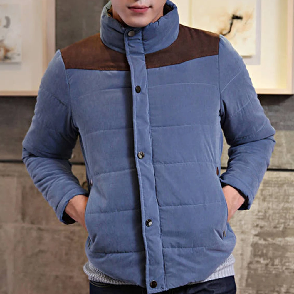 Men Winter Plus Size Color Block Stand Collar Thick Parkas Coat Casual Jacket | Мужская одежда