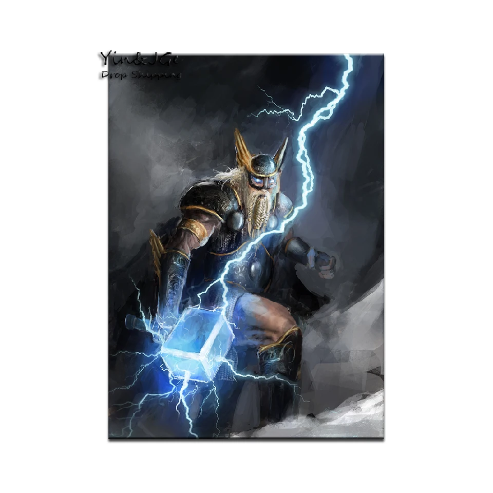 Настенные картины на холсте, рамка, 1 шт., Viking God Of Lightning Thor, шток, картины, абстрактная игра, плакат, домашний декор, гостиная
