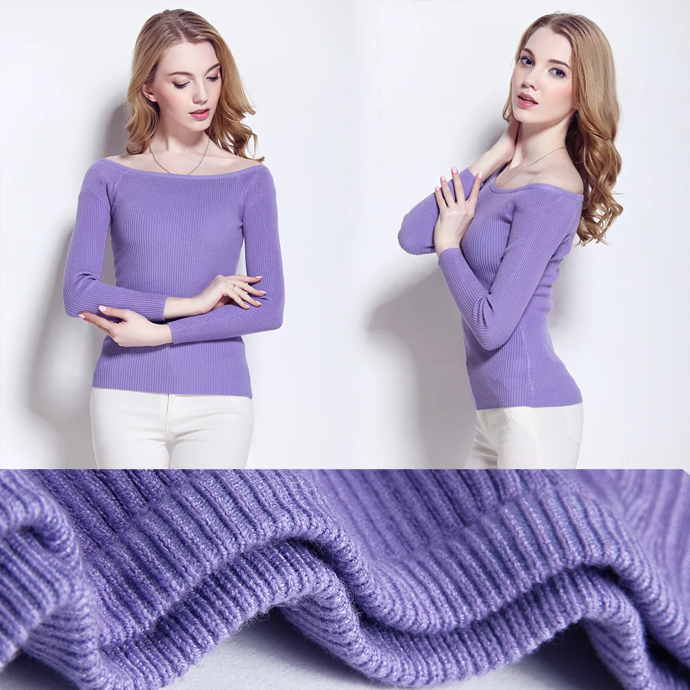 off shoulder Sweaters Women 2018 female pullovers 20 colors fashion ladies knitting tops autumn white pink yellow Sweater Mujer | Женская