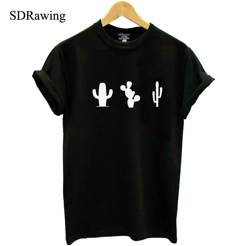 Забавные хлопковые футболки с принтом три кактуса женские повседневные для