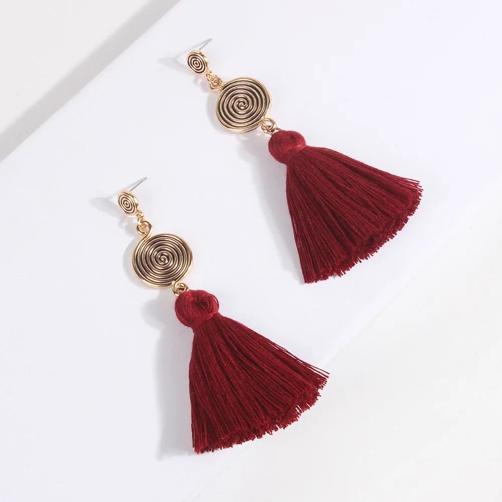 Женские винтажные серьги ручной работы круглые подвески из хлопка с кисточками